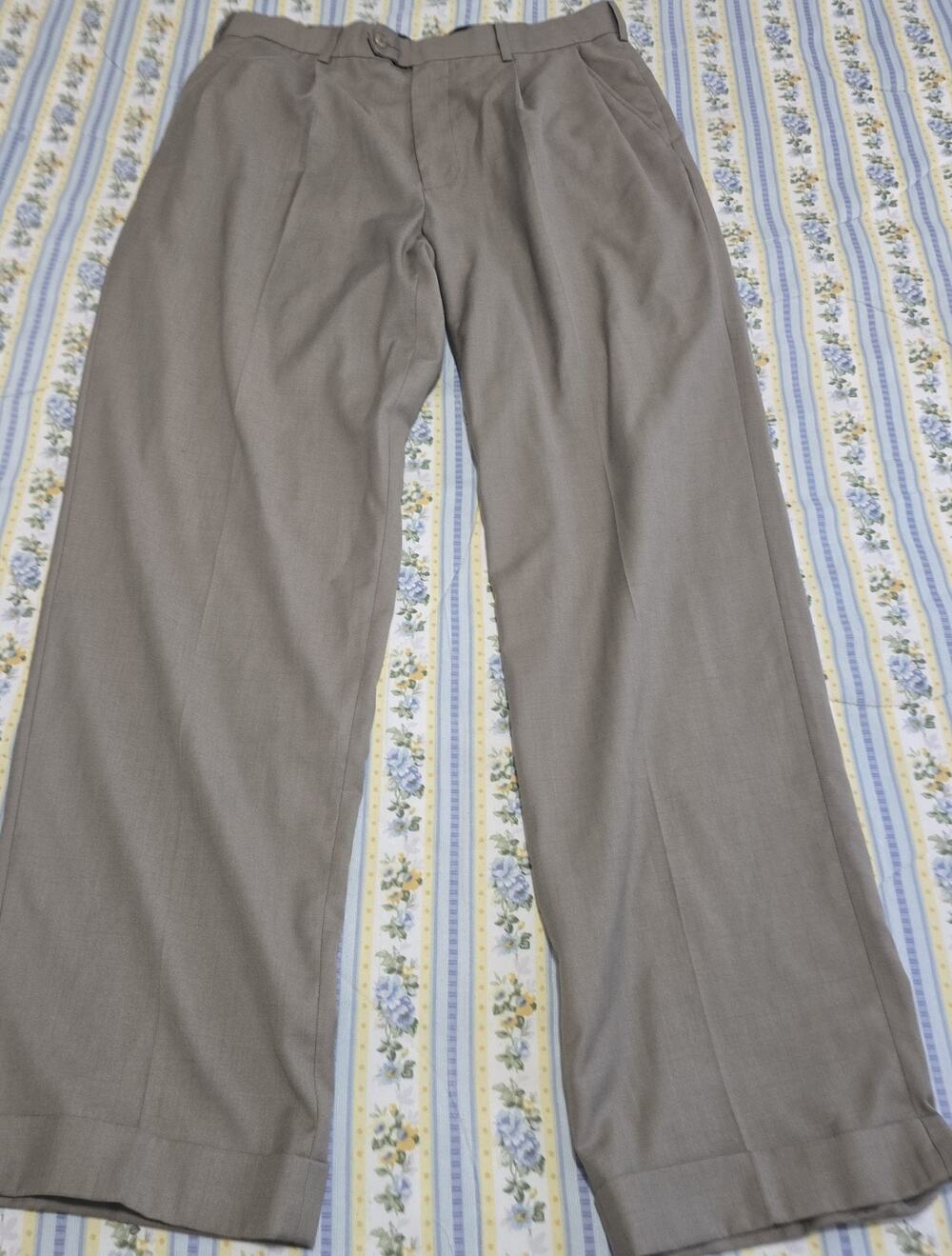 Perry Ellis Portfolio Mens Khaki Brown Dress Pants 34x32 Pleated Cuffed